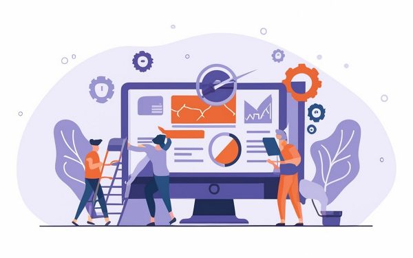 ERP enterprise resource planning concept, company productivity and improvement. Illustration for website